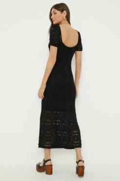 Dorothy Perkins Crochet Short Sleeve Midi Dress -Clozurely Sales Store bqq13179 black xl 2