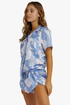 Playful Promises Logan Spector Recycled Blue Statues Satin Shorts -Clozurely Sales Store m5053596564871 multi xl 3