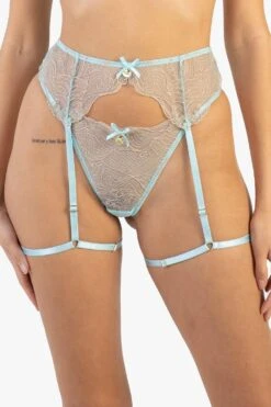 Playful Promises Ayaka Wave Embroidery Suspender Belt With Leg Harness