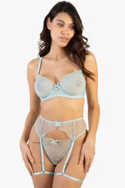 Playful Promises Ayaka Wave Embroidery Suspender Belt With Leg Harness -Clozurely Sales Store m5053596651236 blue xl 3