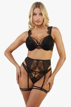 Playful Promises Rapture Lace & Mesh Double Strap Suspender Belt -Clozurely Sales Store m5056575306790 black xl 2