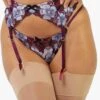 Playful Promises Joanna Burgundy Gold Embroidery Suspender Belt